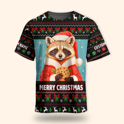 Personalized Raccoon Christmas Hoodie – Cute Merry Christmas Zip Up