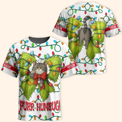 Funny Grinch Cat Christmas Hoodie – Purr Humbug Zip Up, Personalized Name Gift for Cat Lovers, Custom Choo