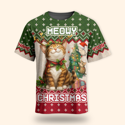 Personalized Merry Christmas Cat Hoodie – Cute Holiday Zip Up, Custom Name Gift for Cat Lovers, Custom Choo