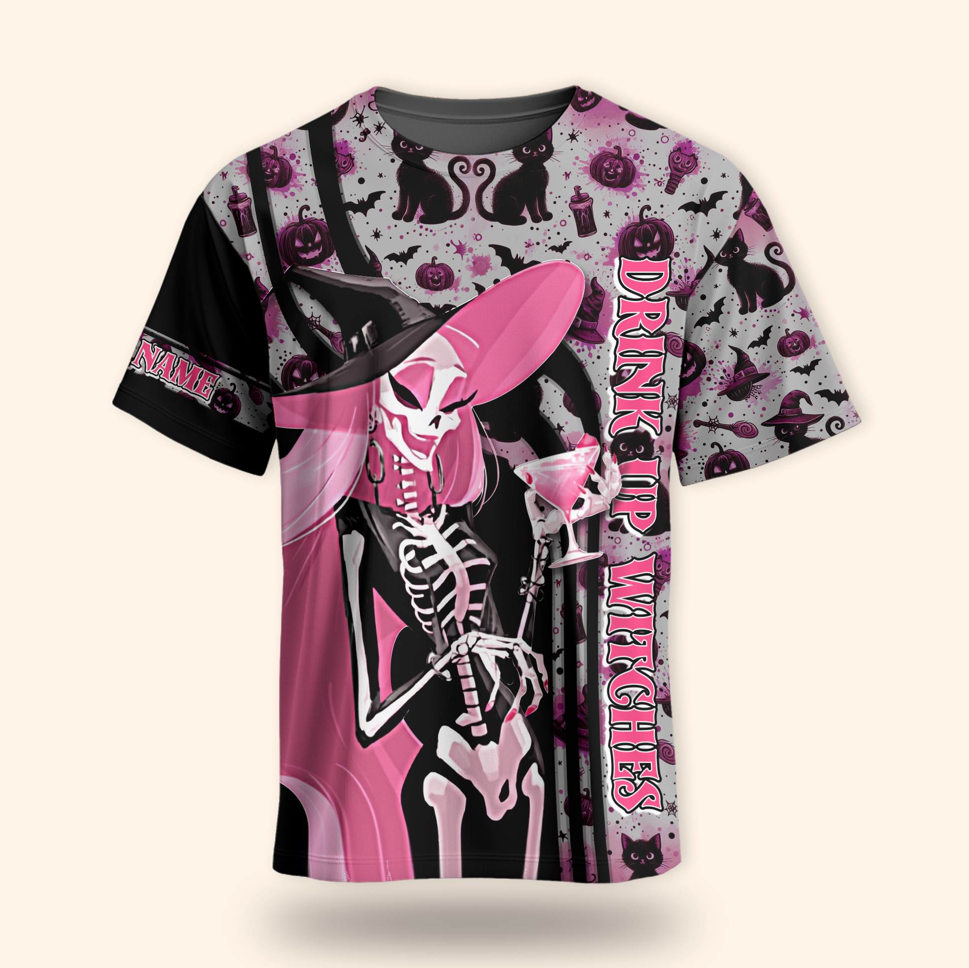 Personalized Halloween Hoodie – Drink Up Witches Pink Black Gothic Jacket, Custom Choo