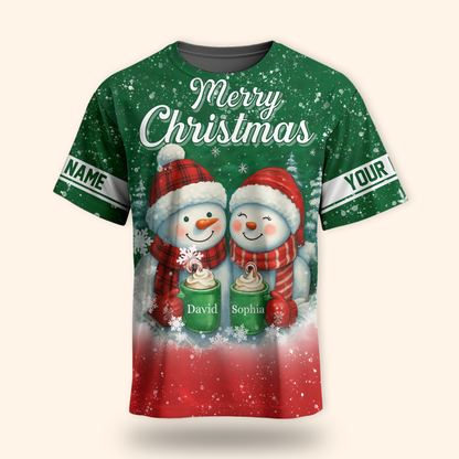 Personalized Snowman Couple Christmas Hoodie – Cute Merry Christmas Zip Up, Custom Name Gift, Custom Choo