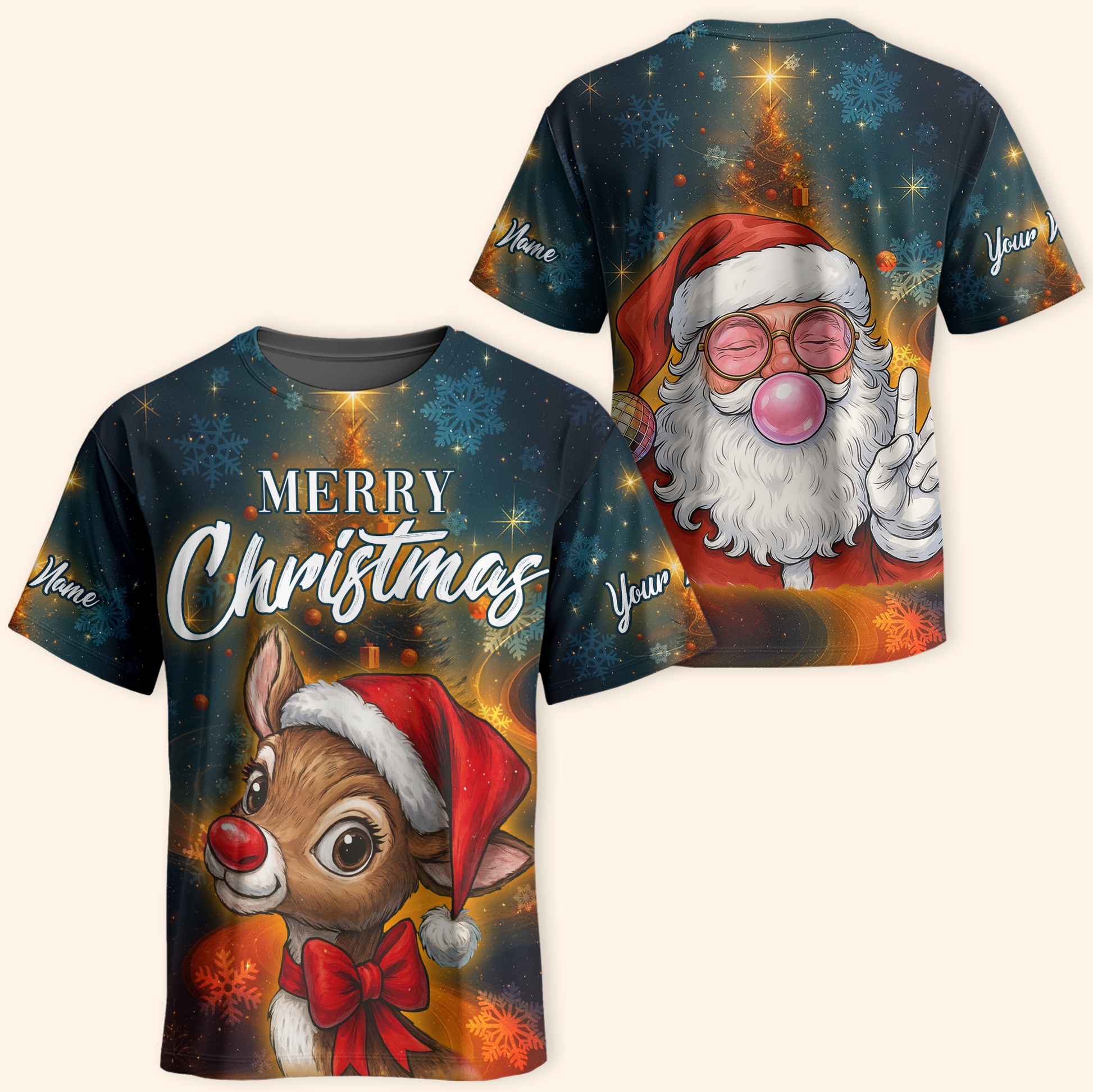 Personalized Merry Christmas Hoodie – Cute Santa & Reindeer Zip Up, Custom Name Holiday Gift, Custom Choo