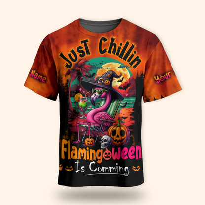 Personalized Flamingo Halloween Hoodie – Just Chillin Flamingoween Zip Up, Custom Choo