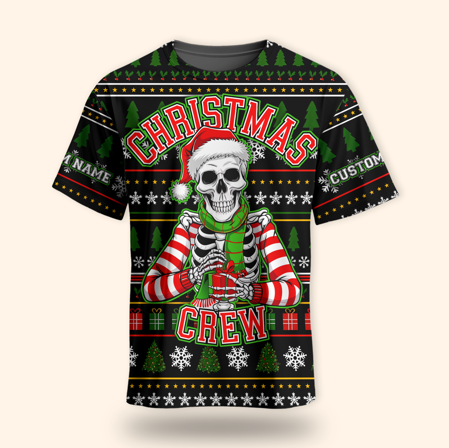 Funny Skeleton Christmas Hoodie – Custom Name Christmas Crew Zip Up
