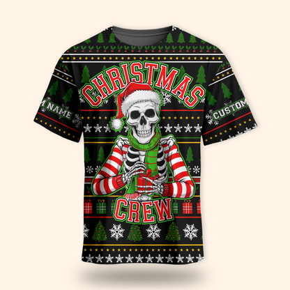 Funny Skeleton Christmas Hoodie – Custom Name Christmas Crew Zip Up