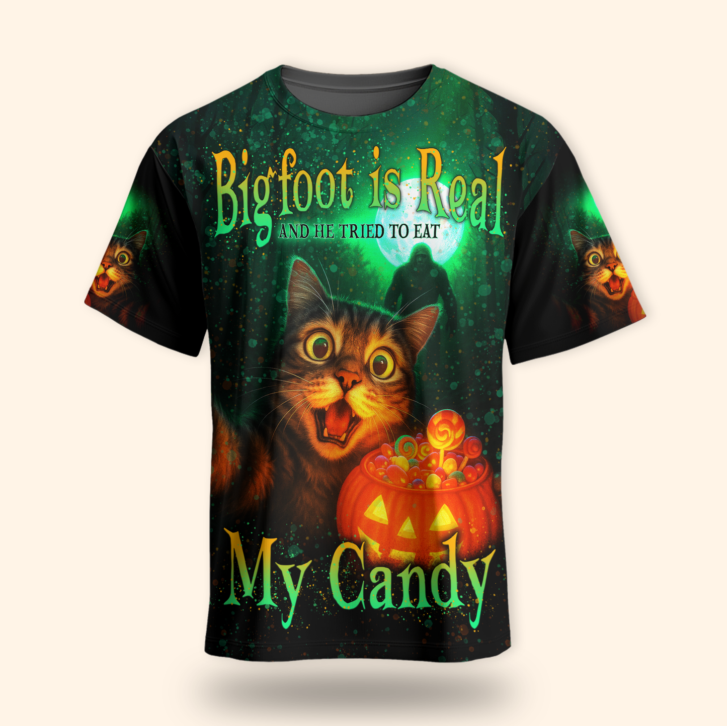 Funny Cat and Bigfoot "My Candy" Halloween shirt