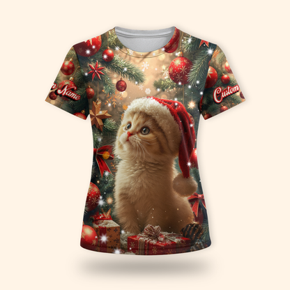 Cute Cat Christmas Hoodie – Personalized Santa Kitty Zip Up