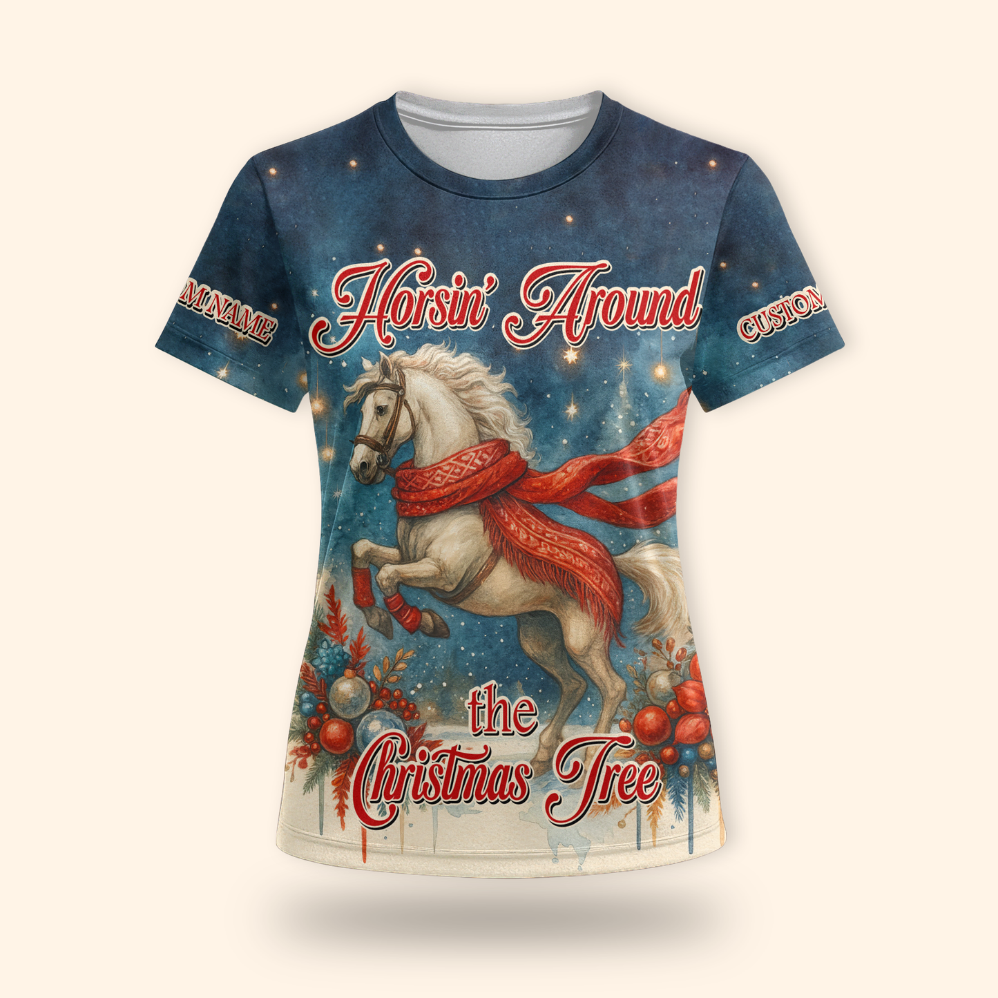 Horsin’ Around the Christmas Tree Hoodie – Funny Horse Lover Holiday Zip Up