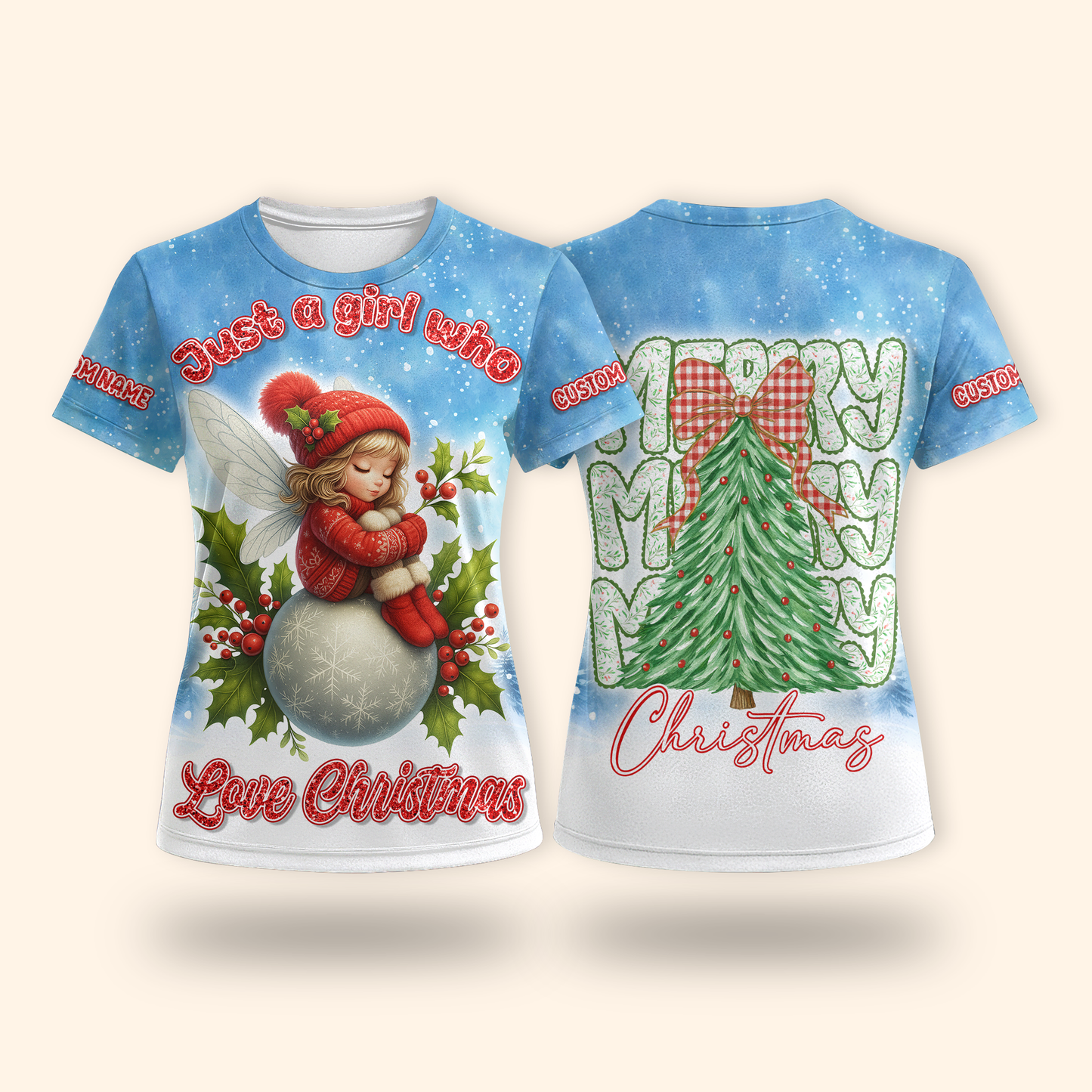 Custom Name Christmas Hoodie – Cute Fairy Snowball Zip Up, Just a Girl Who Loves Christmas Design