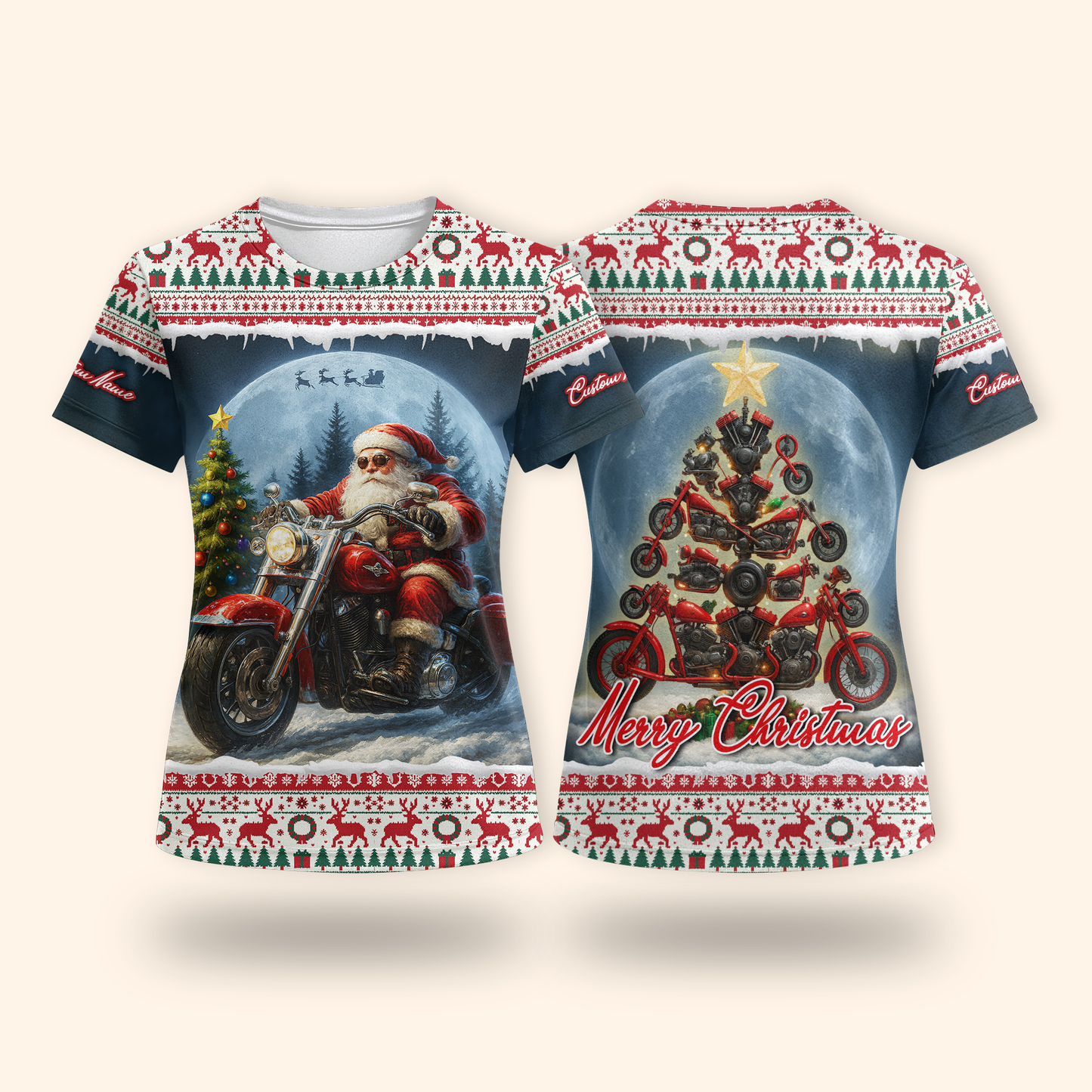 Santa Biker Christmas Hoodie – Custom Name Motorcycle Xmas Zip Up