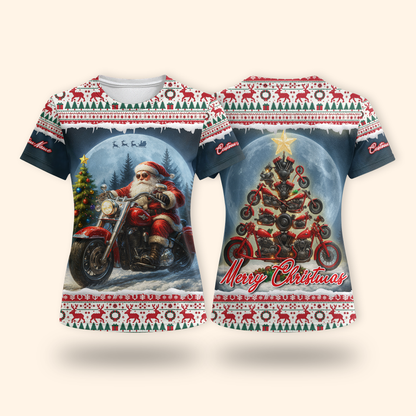 Santa Biker Christmas Hoodie – Custom Name Motorcycle Xmas Zip Up