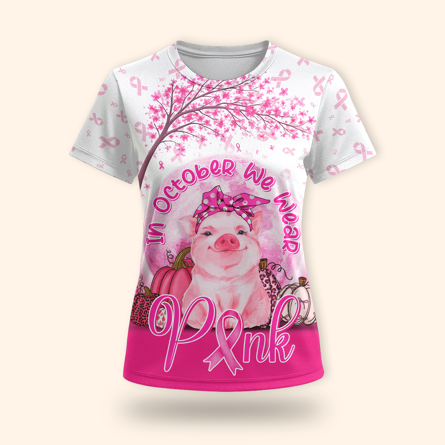 Personalized In October We Wear Pink Little Pig, Custom Choo