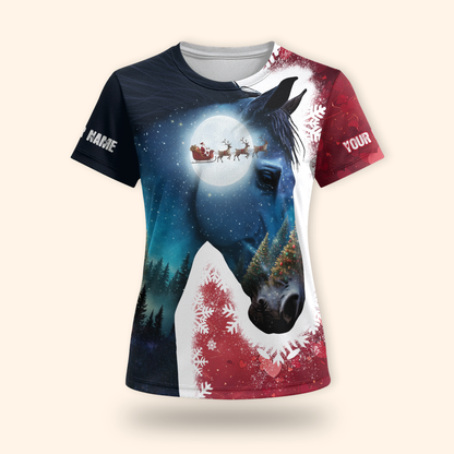 Personalized Horse Christmas Hoodie – Custom Name Zip Up, Winter Moonlight Horse & Santa Sleigh Sweatshirt Gift