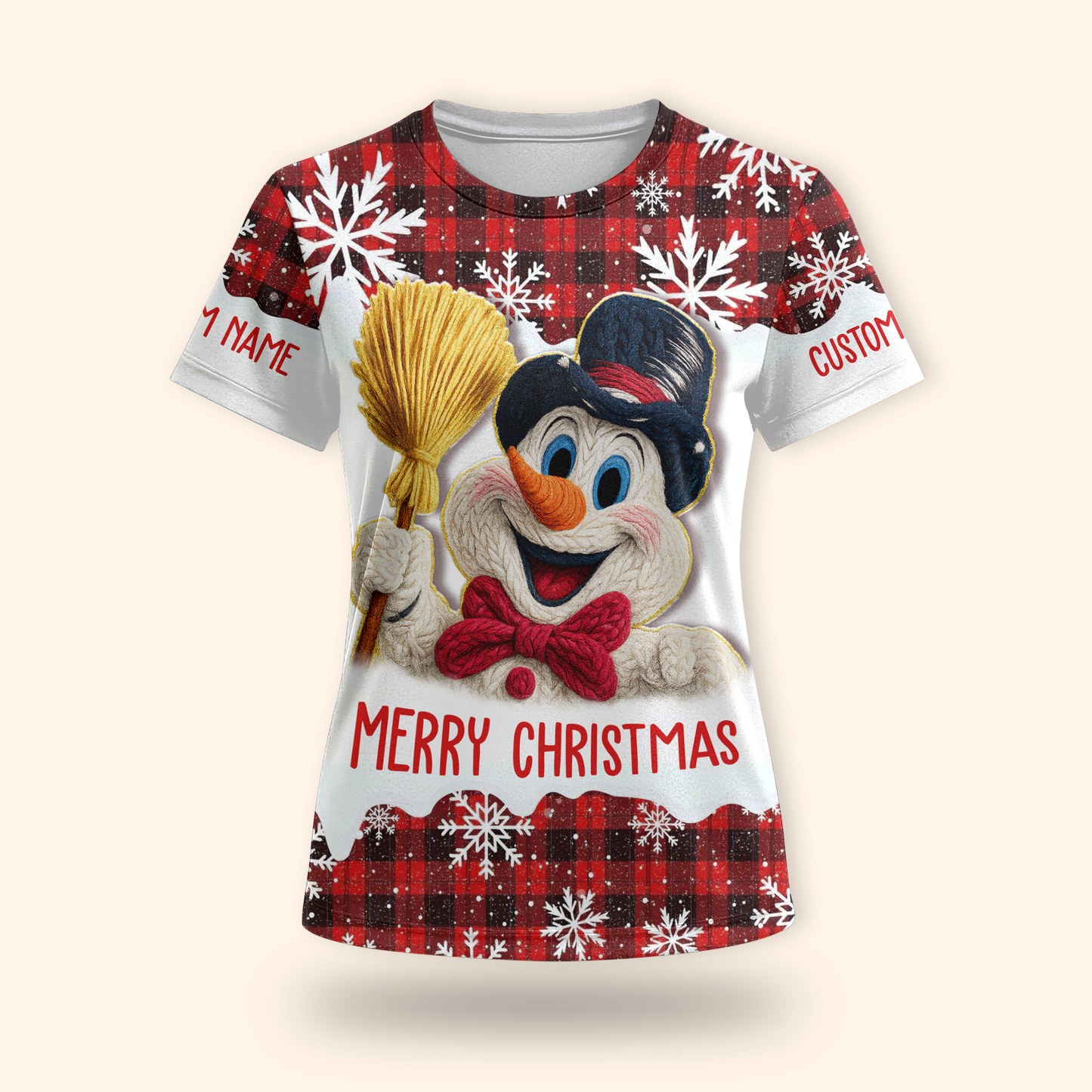 Merry Christmas Snowman Hoodie – Cute Plaid Red Winter Zip Up