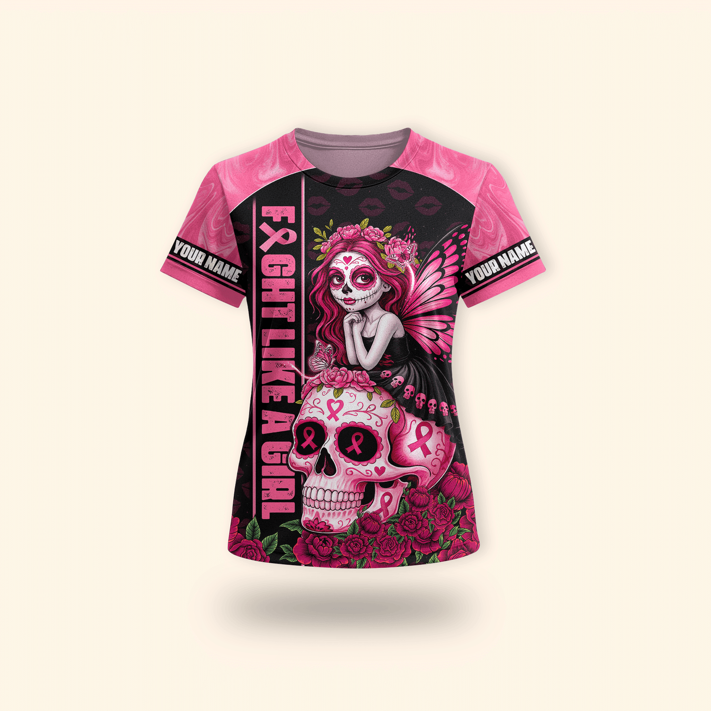 Fight Like A Girl Sugar Skull - Breast Cancer Awareness Shirt