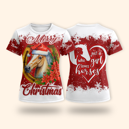 Just a Girl Who Loves Horses Christmas Hoodie – Merry Horse Lover Zip Up Sweatshirt