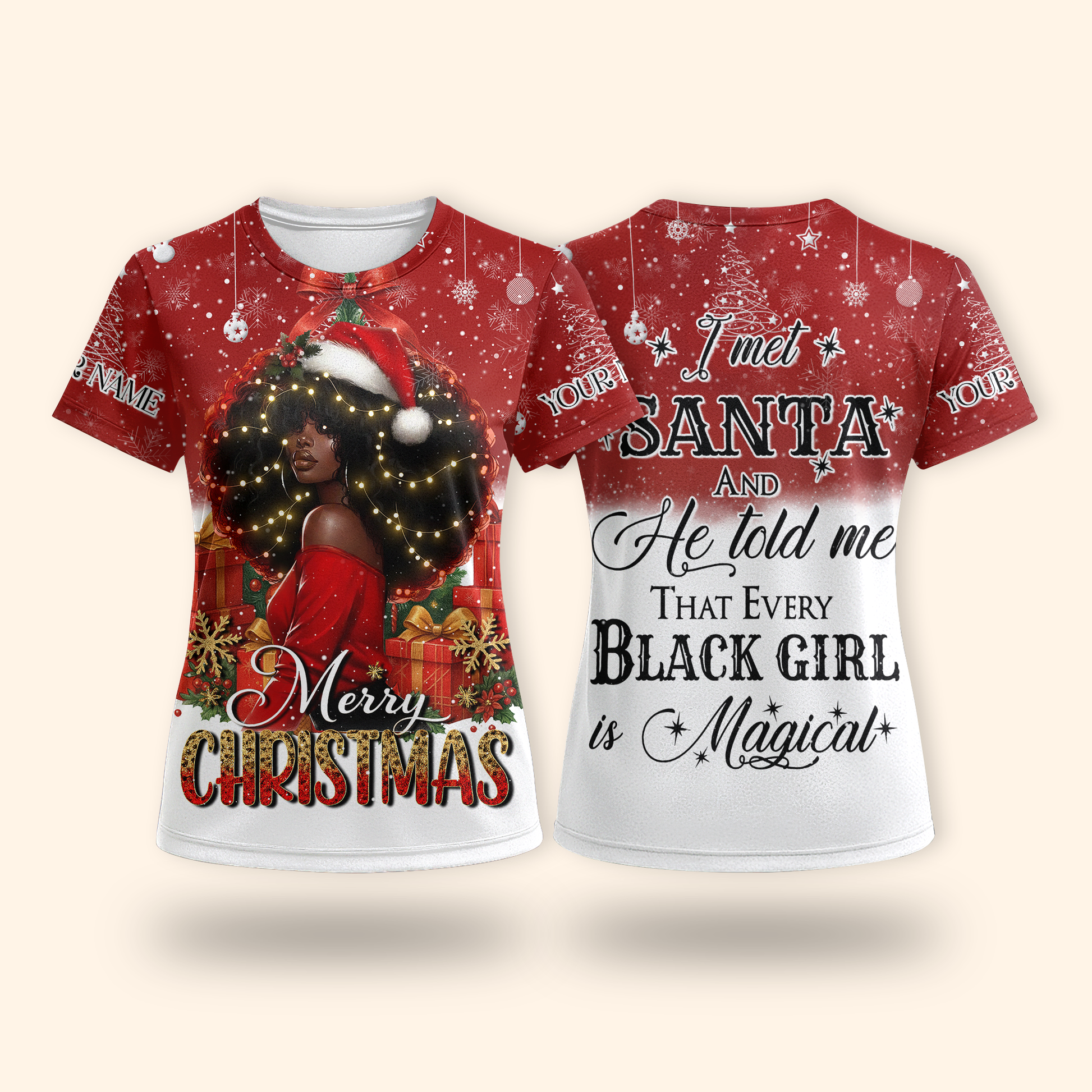 Personalized Christmas Hoodie – I Met Santa and He Told Me Every Black Girl Is Magical, Custom Choo