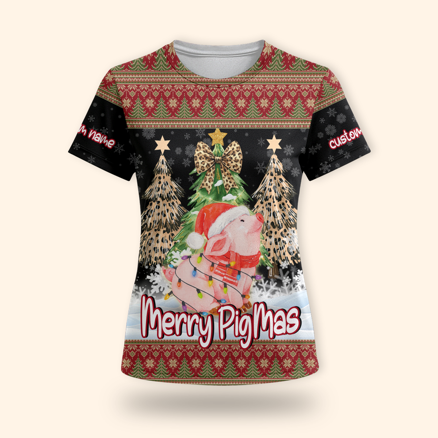 Merry PigMas Hoodie – Cute Pig Christmas Zip Up, Custom Name Funny Holiday Hoodie