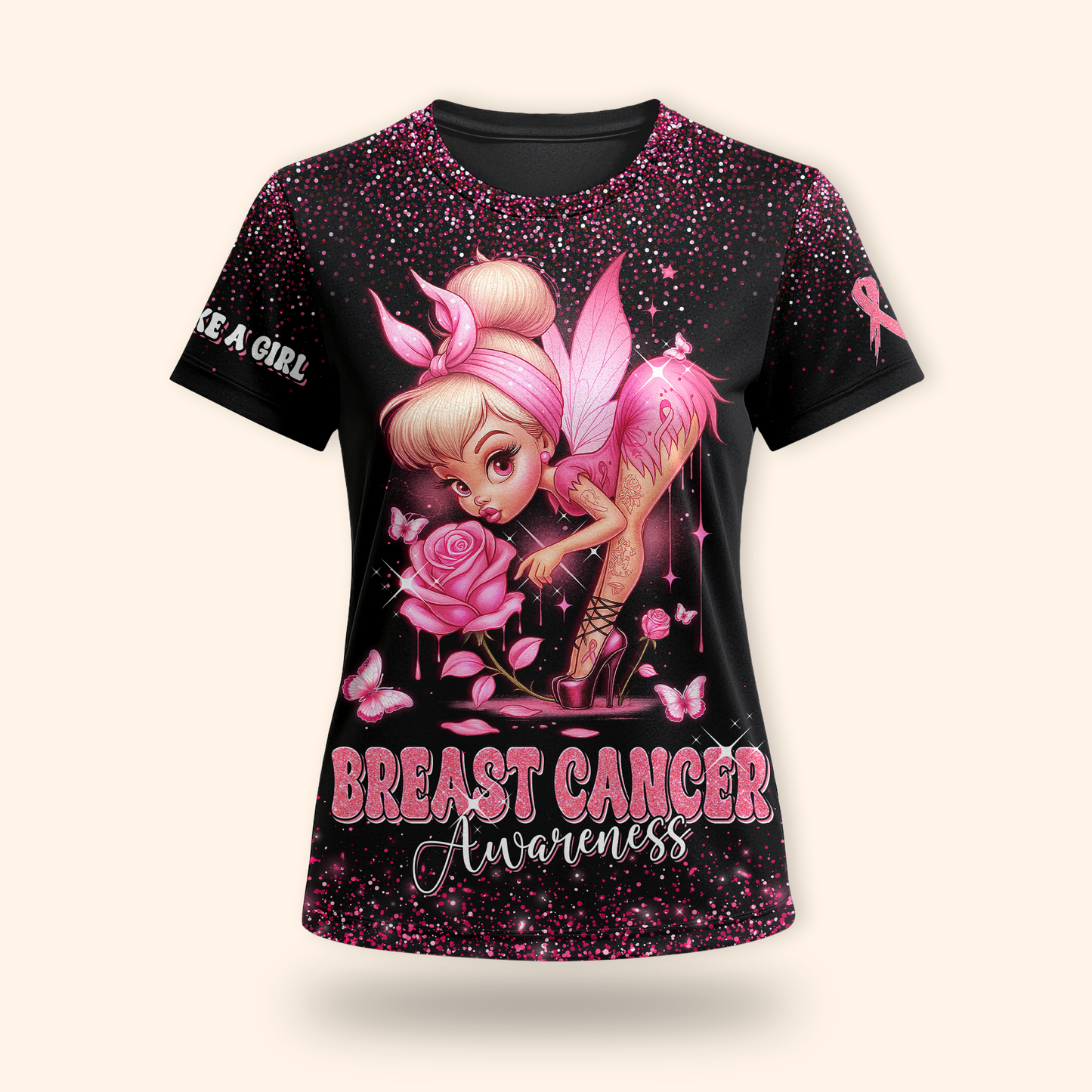 Pink Fairy Fight Like A Girl - Breast Cancer Awareness Shirt