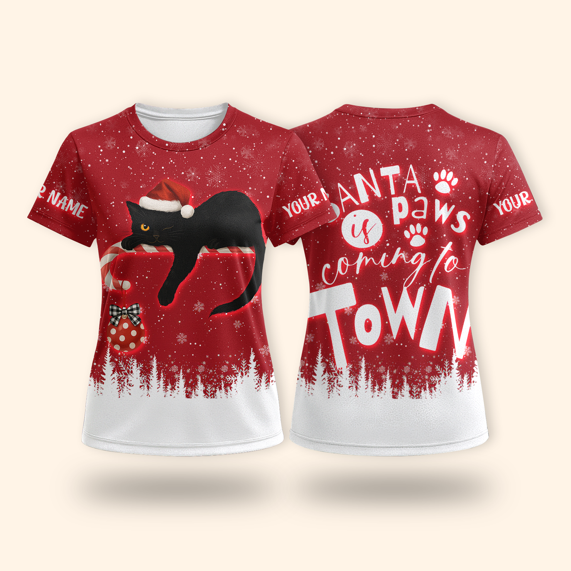 Personalized Cat Christmas Hoodie – Santa Paws Is Coming to Town, Custom Name Gift, Custom Choo