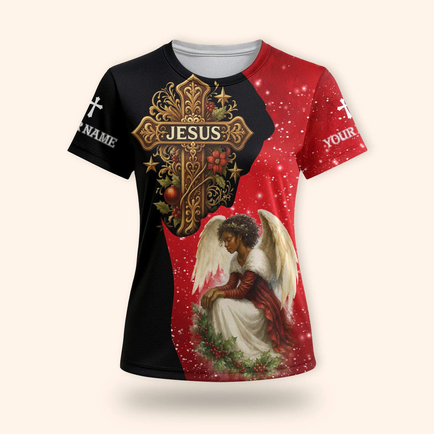 Personalized Jesus Cross Hoodie – Angel Praying Christmas Zip Up