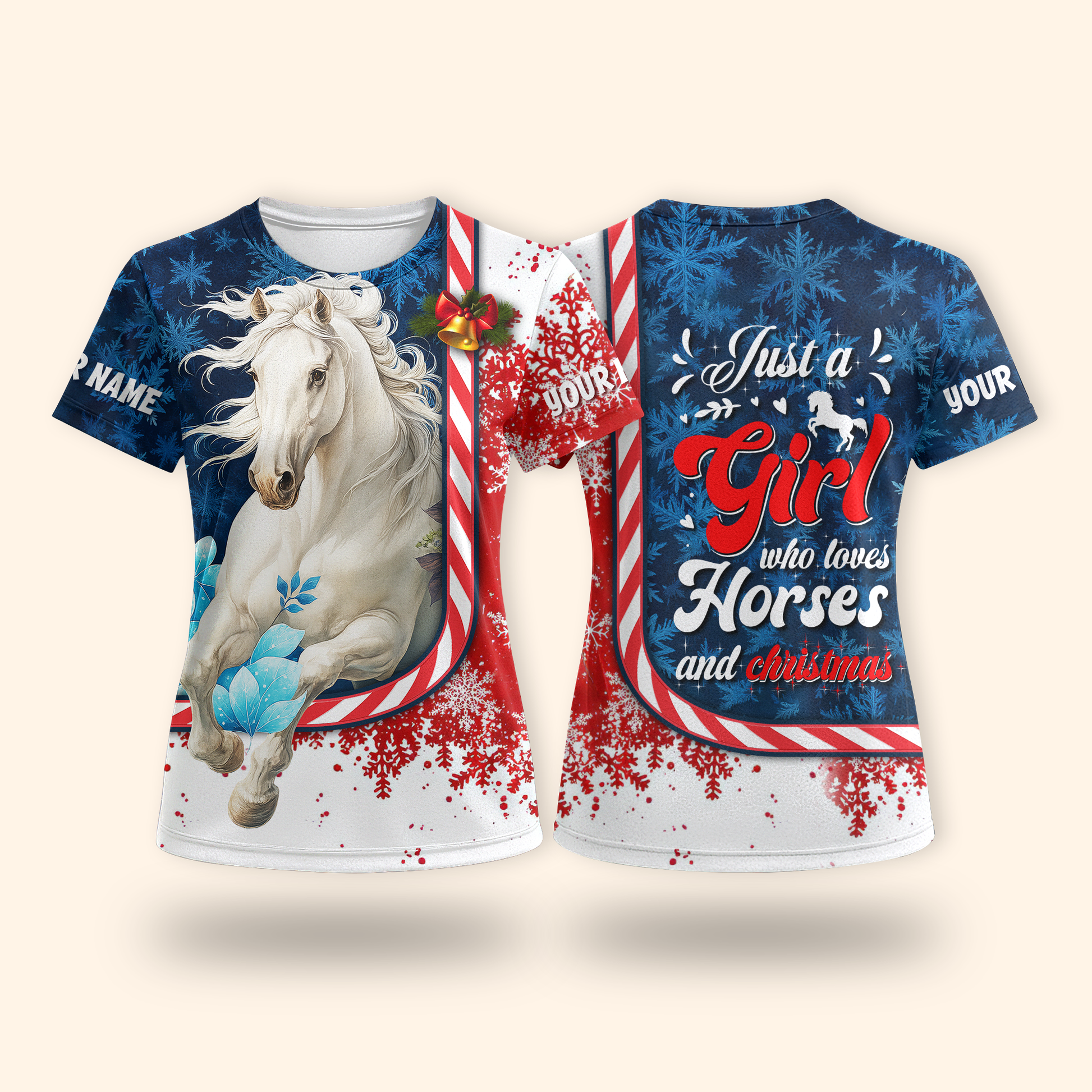 Just a Girl Who Loves Horses and Christmas Hoodie – Personalized Horse Lover Zip Up Gift, Custom Choo