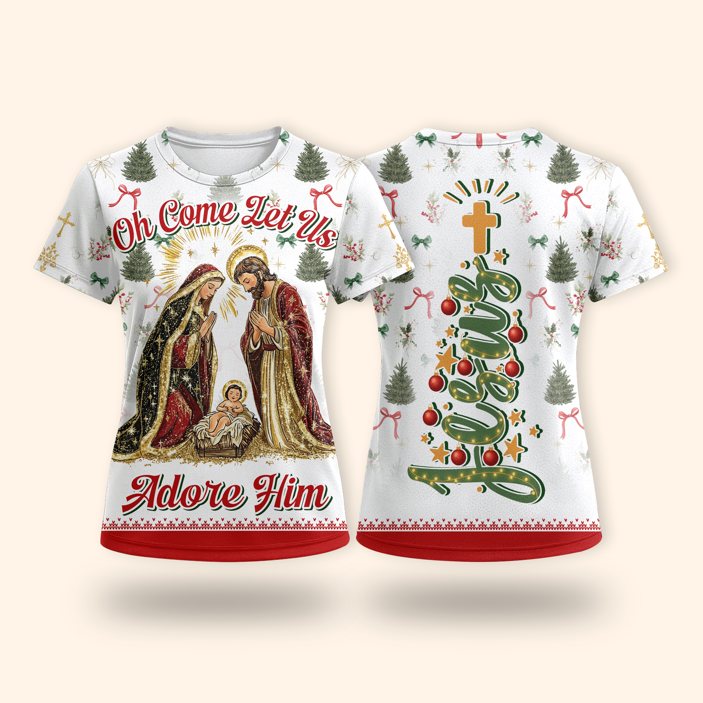 Oh Come Let Us Adore Him Hoodie – Christian Christmas Hoodie with Nativity Scene and Jesus Design