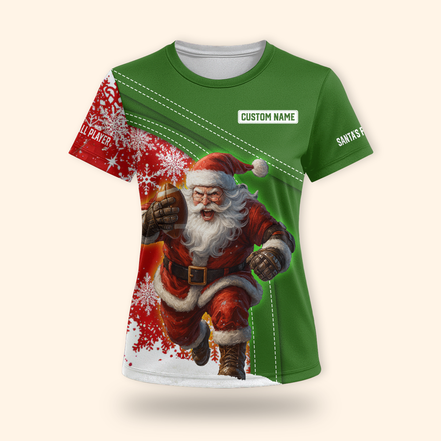 Santa Football Hoodie – Custom Name Christmas Sports Zip Up