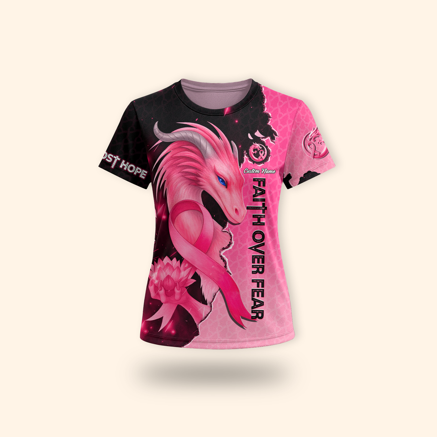 Personalized Faith Over Fear, Never Lost Hope - Breast Cancer Awareness Shirt