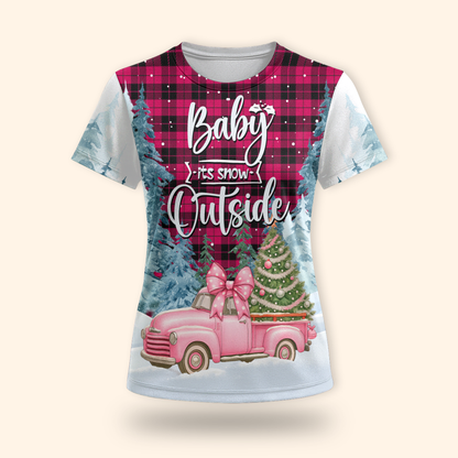 Baby It’s Snow Outside Hoodie – Pink Truck Christmas Zip Up, Winter Holiday Sweater