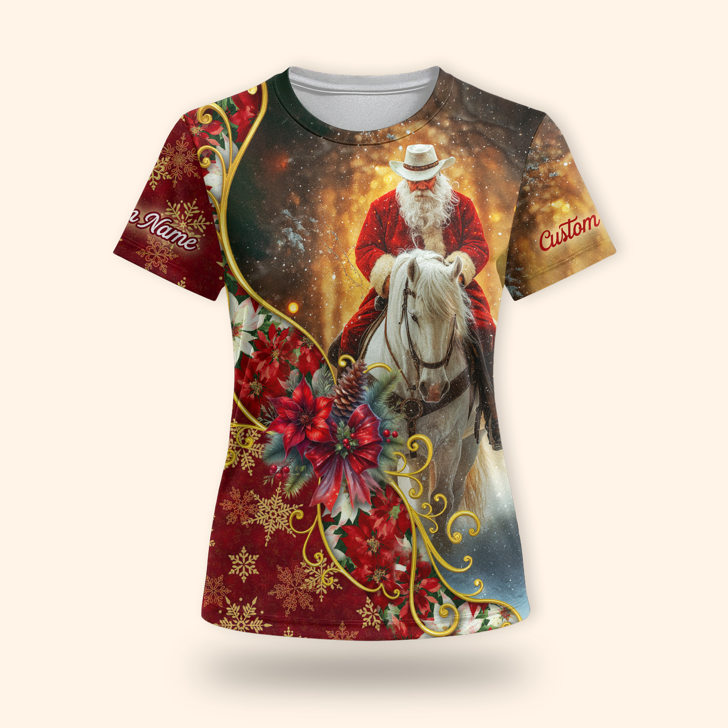 Santa Riding Horse Hoodie – Western Cowboy Christmas Zip Up, Custom Name Holiday Hoodie for Horse Lovers