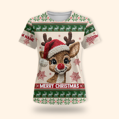 Reindeer Merry Christmas Hoodie – Cute Knitted Pattern Zip Up Holiday Sweater