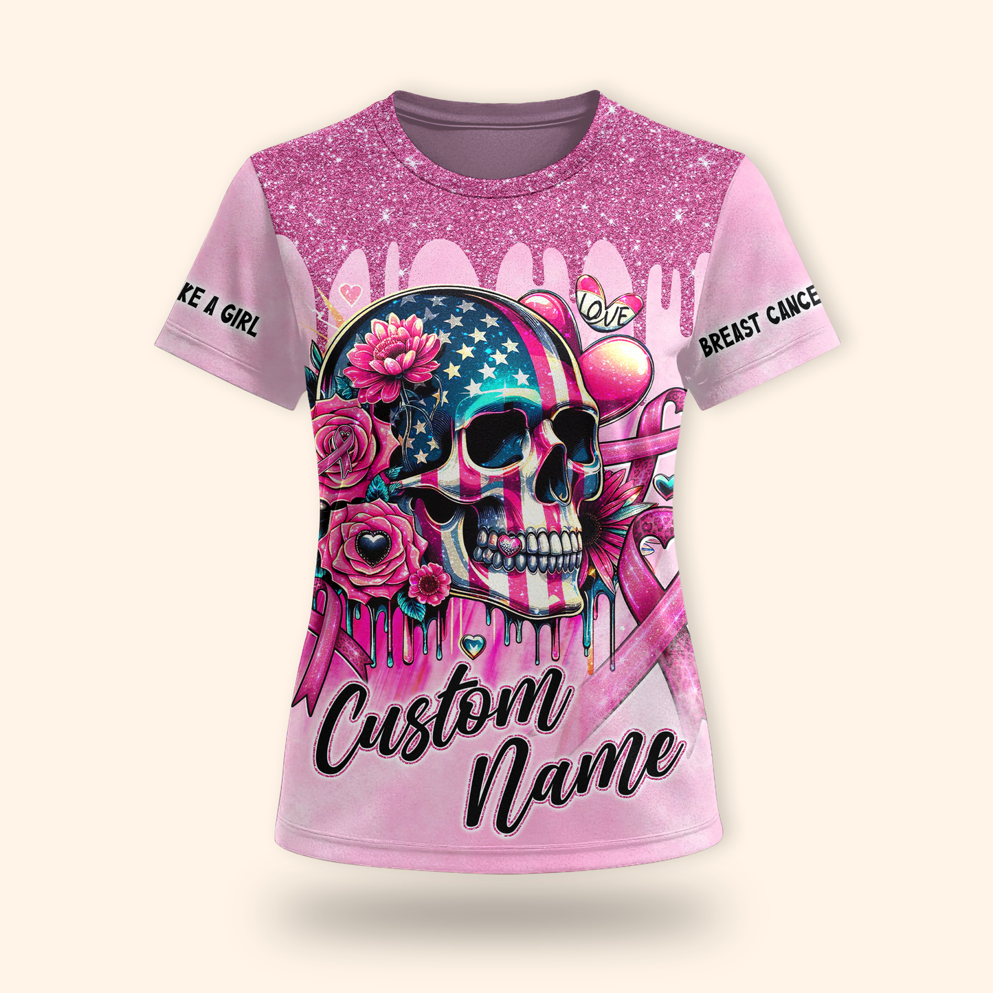 Fight Like A Girl, Breast Cancer Skull - Breast Cancer Awareness Shirt
