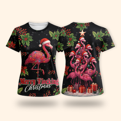 Merry Flocking Christmas Hoodie – Funny Flamingo Holiday Zip Up