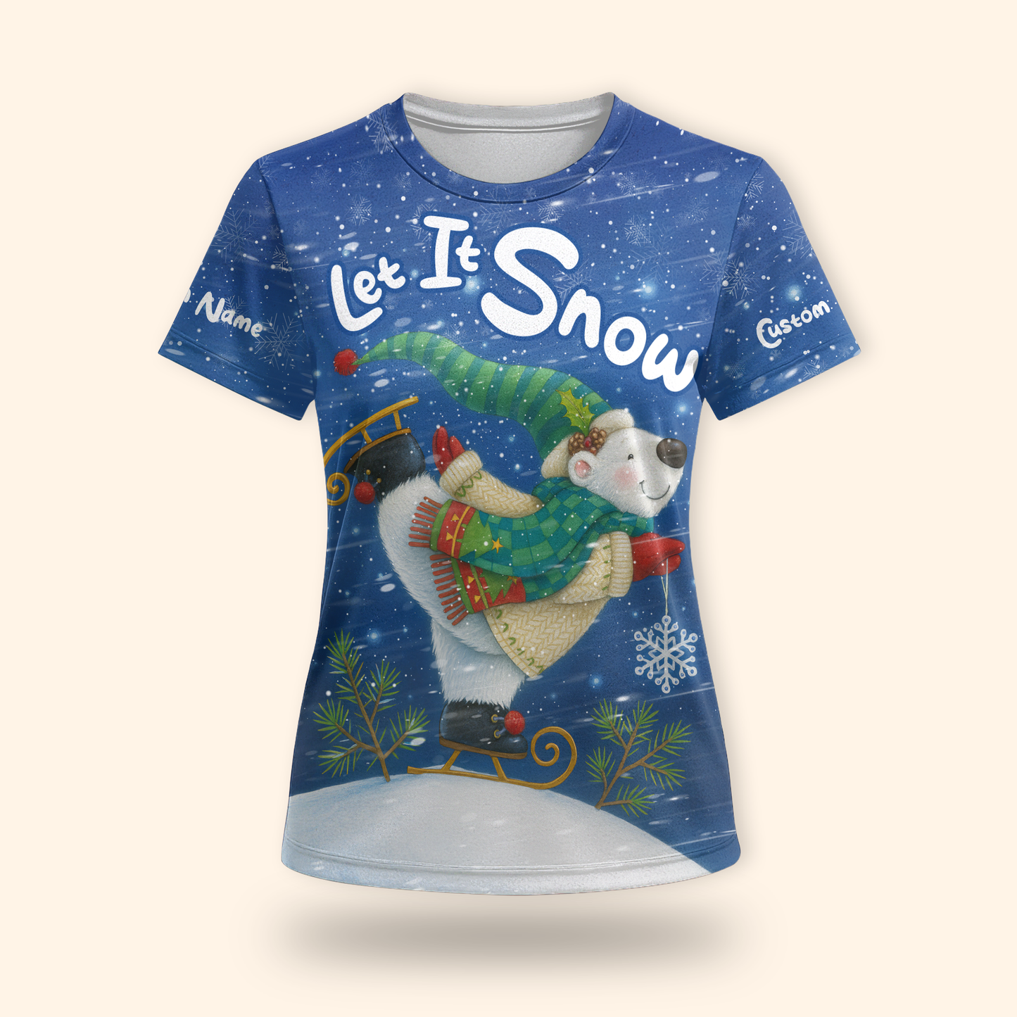 Personalized Let It Snow Hoodie – Cute Polar Bear Christmas Zip Up