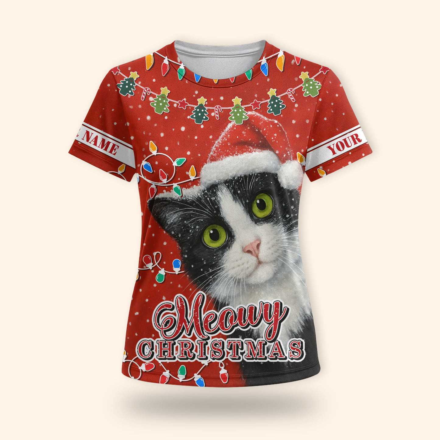 Personalized Cat Christmas Hoodie – Meowy Christmas Zip Up, Cute Holiday Gift for Cat Lovers, Custom Choo