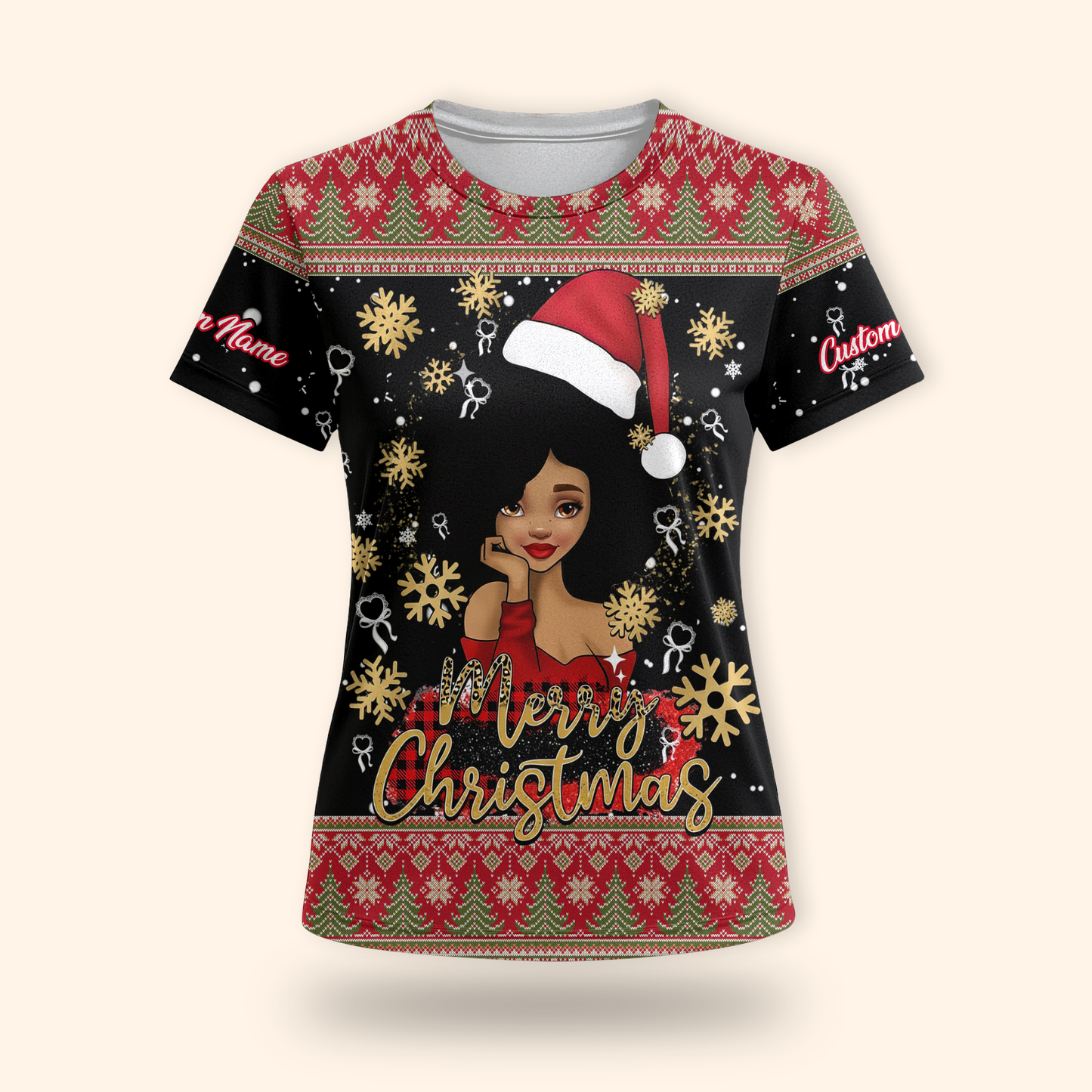 Personalized Black Girl Christmas Hoodie – Merry Christmas Santa Hat Zip Up