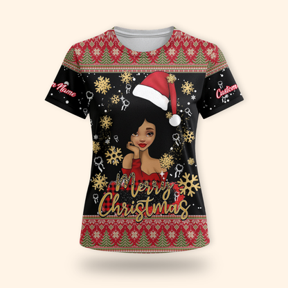 Personalized Black Girl Christmas Hoodie – Merry Christmas Santa Hat Zip Up
