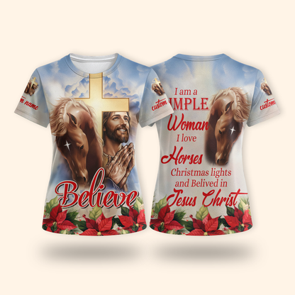 Christian Hoodie – I’m a Simple Woman Who Loves Horses and Jesus, Believe Zip Up, Christmas Faith Apparel