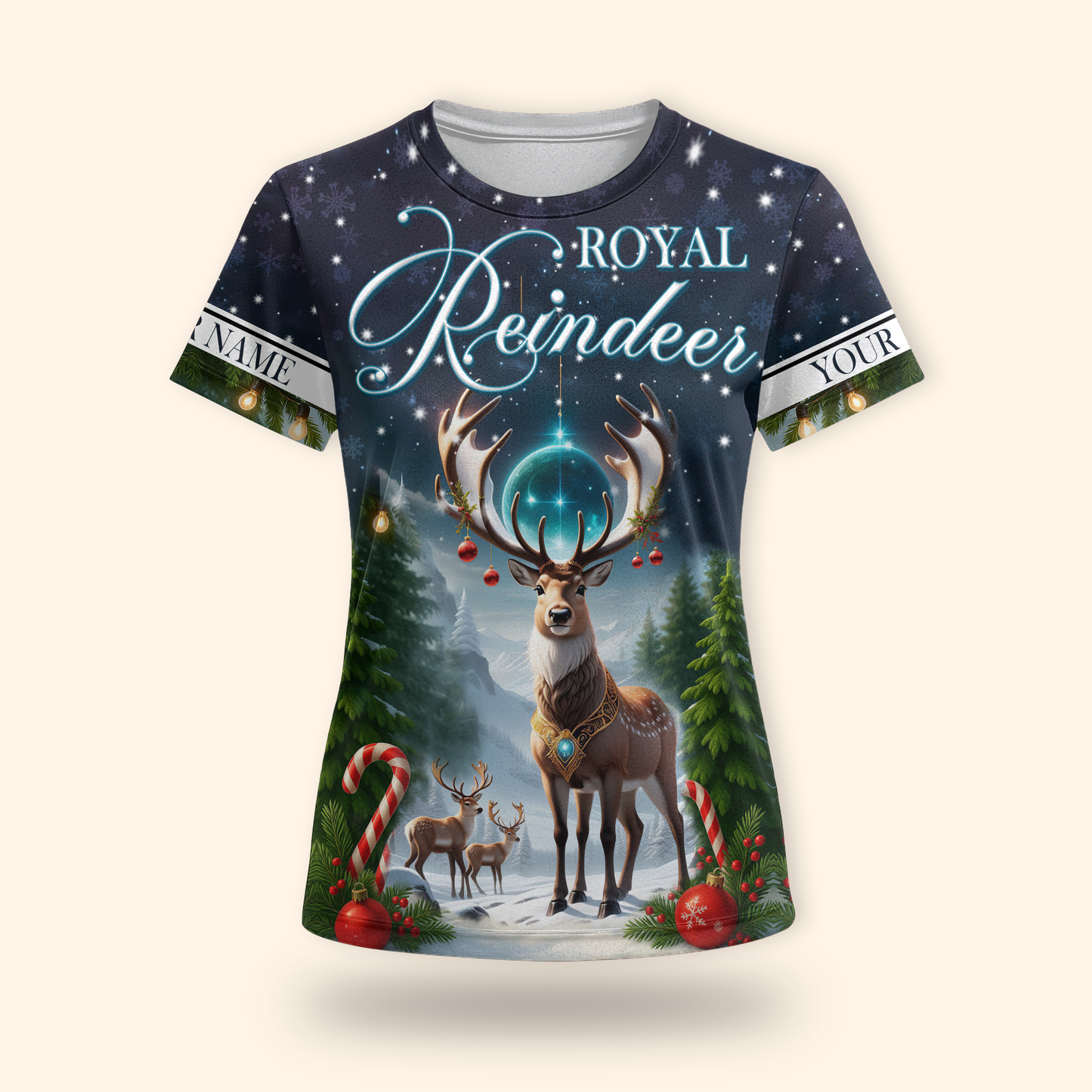 Royal Reindeer Christmas Hoodie – Elegant Winter Wonderland Zip Up