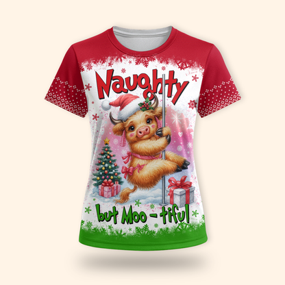 Funny Cow Christmas Hoodie – Naughty but Moo-tiful, Cute Farm Animal Holiday Zip Up Sweater