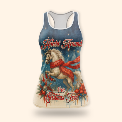 Horsin’ Around the Christmas Tree Hoodie – Funny Horse Lover Holiday Zip Up