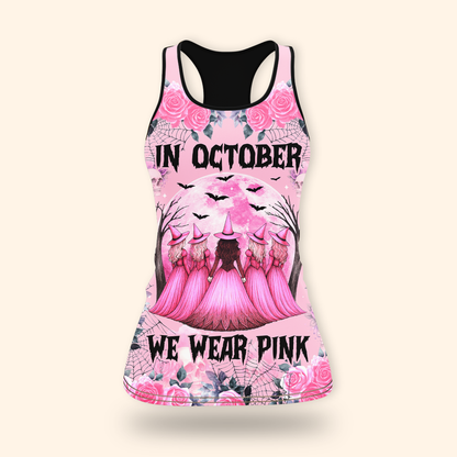 "In October We Wear Pink" Witch Hollow Back Tank Top & Skull Rose, Custom Choo
