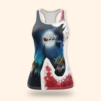 Personalized Horse Christmas Hoodie – Custom Name Zip Up, Winter Moonlight Horse & Santa Sleigh Sweatshirt Gift