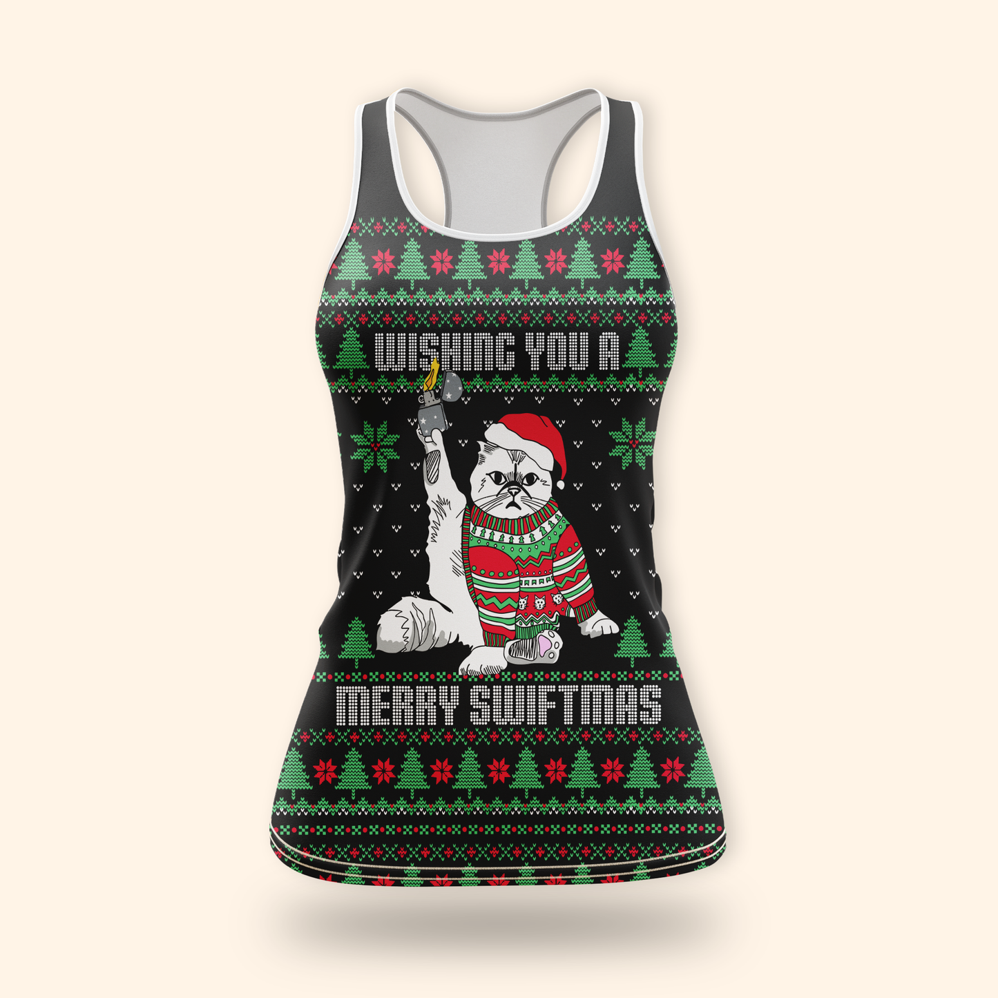 Funny Cat Christmas Hoodie – Wishing You a Merry Swiftmas, Ugly Sweater Style Zip Up, Holiday Hoodie for Cat Lovers