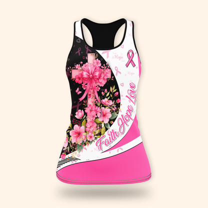 Personalized Breast Cancer Awareness "Faith Hope Love" Floral Cross Shirt