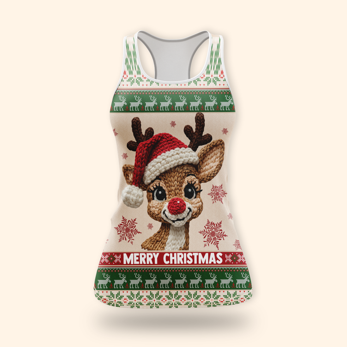 Reindeer Merry Christmas Hoodie – Cute Knitted Pattern Zip Up Holiday Sweater
