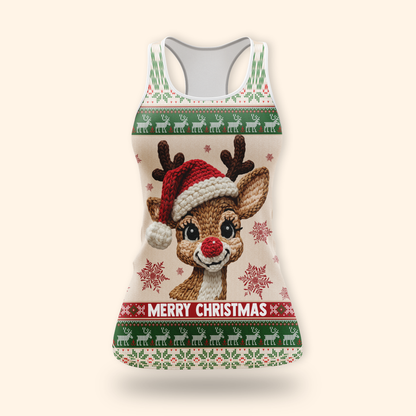 Reindeer Merry Christmas Hoodie – Cute Knitted Pattern Zip Up Holiday Sweater