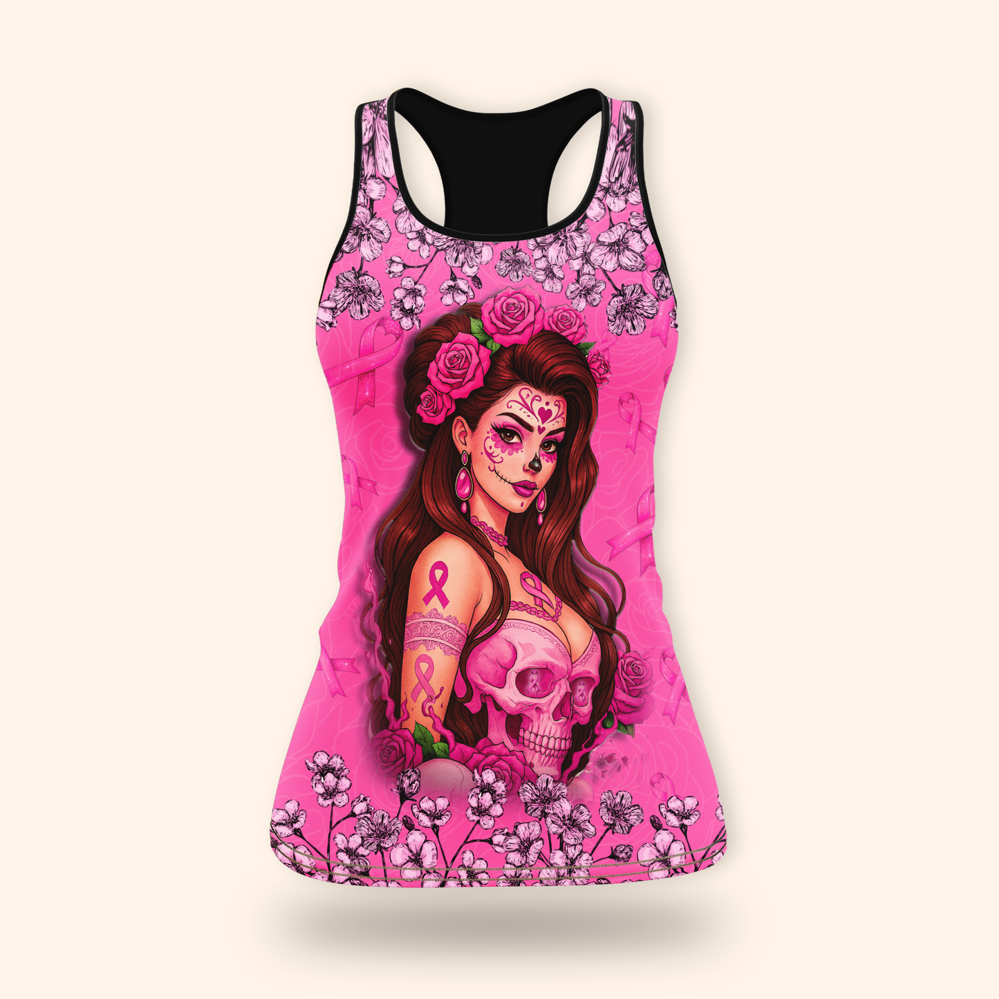 Fight Like A Girl Skull Floral - Breast Cancer Awareness Shirt