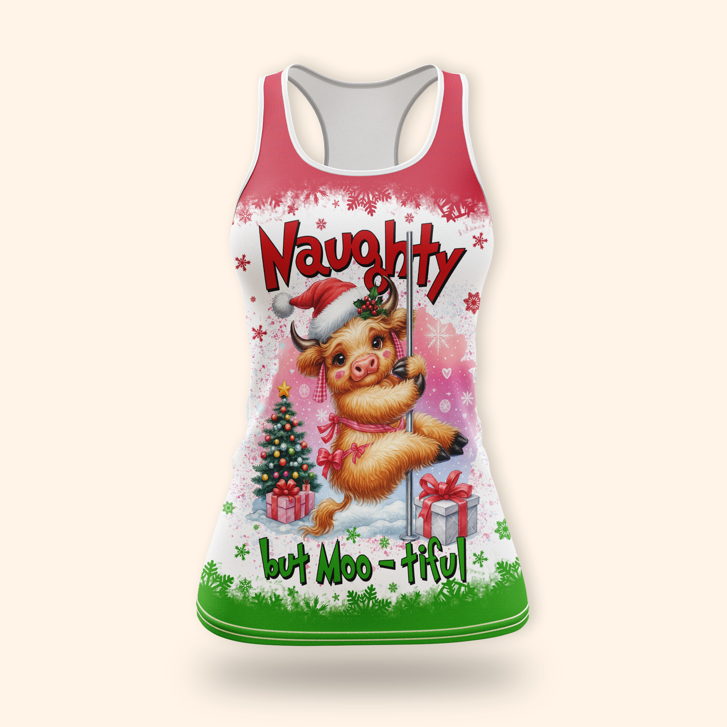 Funny Cow Christmas Hoodie – Naughty but Moo-tiful, Cute Farm Animal Holiday Zip Up Sweater